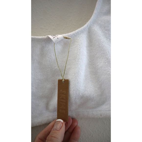 SKIMS 0402 Women's Sz L White Terry Scoop Neck Cotton Blend Bralette - Picture 3 of 8